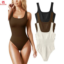  GUUDIA Ribbed Tummy Jumpsuit Daily Shaper Bodysuits Light Control Compress Tummy Control Open Crotch Shapewear Suits Open Crotch