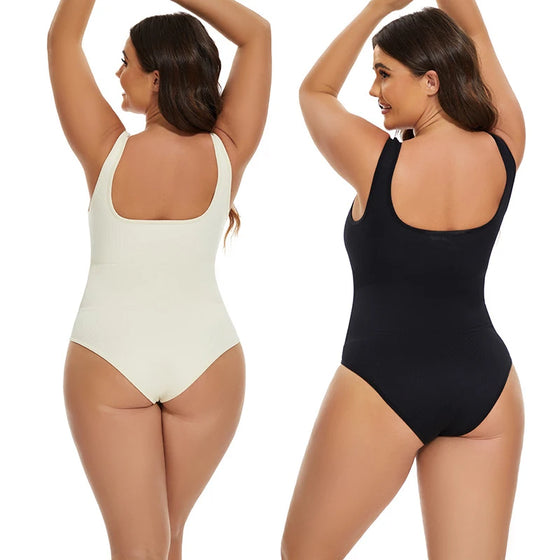 GUUDIA Ribbed Tummy Jumpsuit Daily Shaper Bodysuits Light Control Compress Tummy Control Open Crotch Shapewear Suits Open Crotch