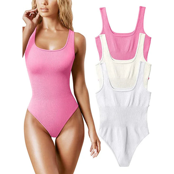 GUUDIA Ribbed Tummy Jumpsuit Daily Shaper Bodysuits Light Control Compress Tummy Control Open Crotch Shapewear Suits Open Crotch