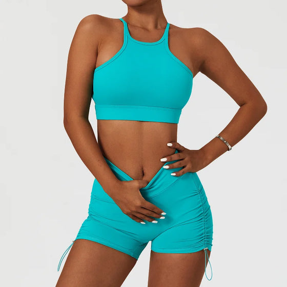 Amonyara - Women’s Sexy Yoga Sportswear Set - Beauty Back Bra, High Waist Gym Shorts, Quick Dry Tank Top in Multiple Colors