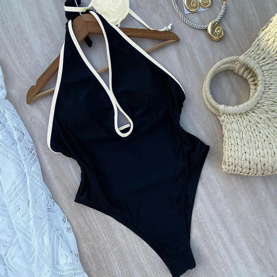 Amonyara - One Piece Swimsuit - New Halter Bandage Swimwear Women Swimsuit Bathing Suit Beachwear Monokini